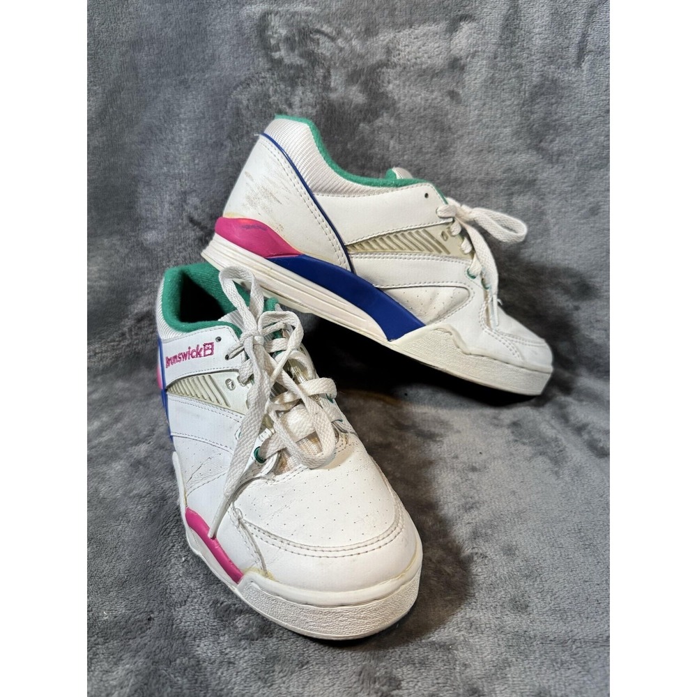 Brunswick Retro Bowling Shoes Womens 8 White Pink Blue Green 80s Night Nostalgia